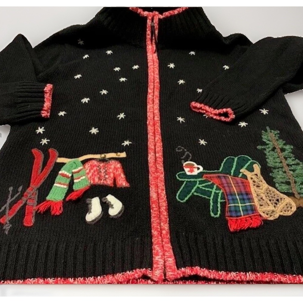 VTG Ugly Christmas Sweater Womens M Ski Cabin Tacky Party Winter Ski Lodge Cabin